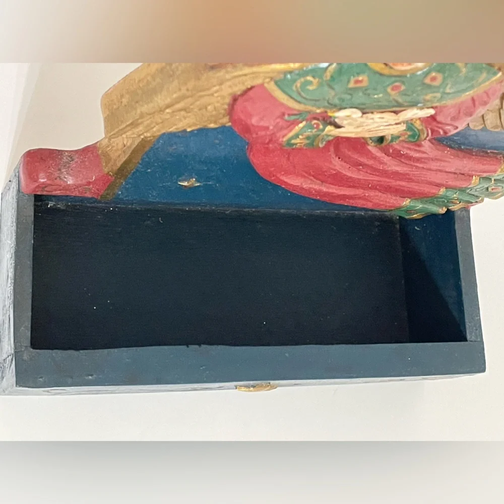 1990s Folk Art Wood Standing or Hangable Box Angel Dove Christmas Motif